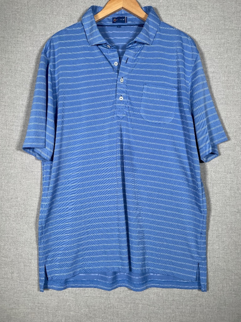 Stitch Golf Polo Mens L Blue Stripe Pinehurst Logo Performance Shirt Pocket